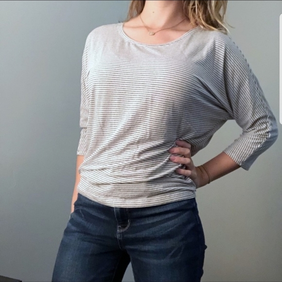 Rachel Zoe Tops - Rachel Zoe Grey White Stripe Dolman Sleeve Top L